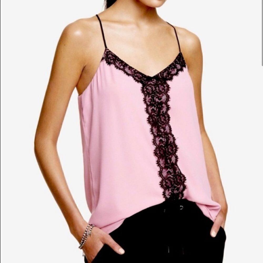 Express Pink Strip Tank with Black Lace Front S Beautiful